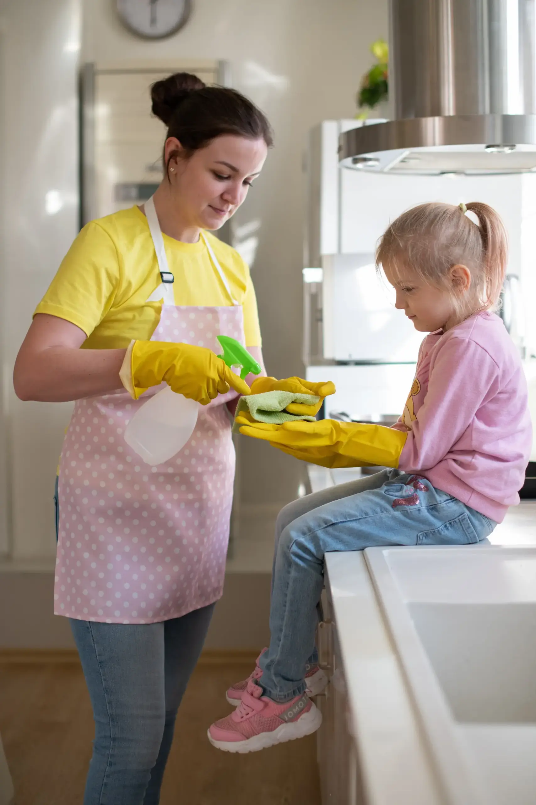 Huishoudhulp spelend met de kinderen
